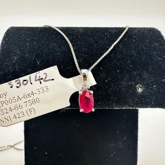 NWT 6x4mm, .60ct Ruby, diamond pendant in WG w/ ~17.75" WG box chain necklace! - Picture 6 of 17